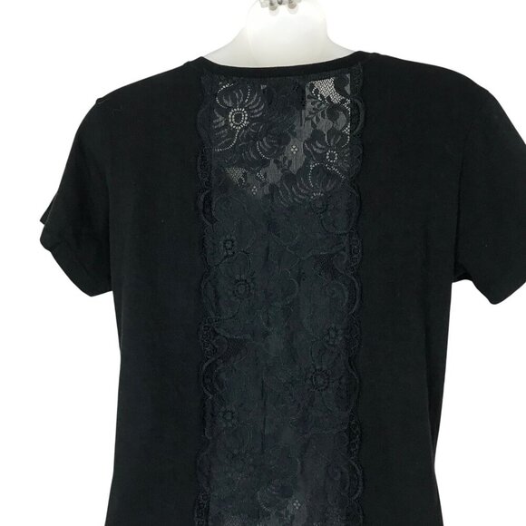 Anna Sui Black Floral Embellished T-shirt With Lace Back Size M - Picture 6 of 8